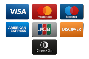 Visa
Mastercard
Maestro
American Express
JCB
Discover
Diners Club
PAYMENTS ICONS BACKGROUND FOR EAACH ONE IN A CARD FORM